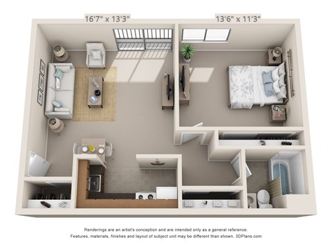 Floor plan for 1 bed, 1 bath, 549 sqft